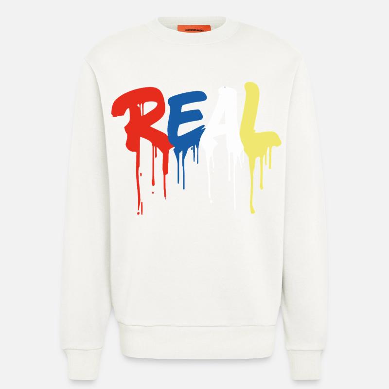 Graffiti-Style "REAL" - bunter tropfender Buchstabe - Sweatshirt - made by SPREAD - OFF WHITE