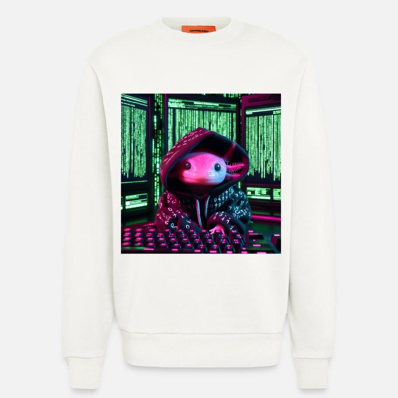 Cyber-Axolotl im digitalen Code-Look - Sweatshirt - made by SPREAD  - OFF WHITE