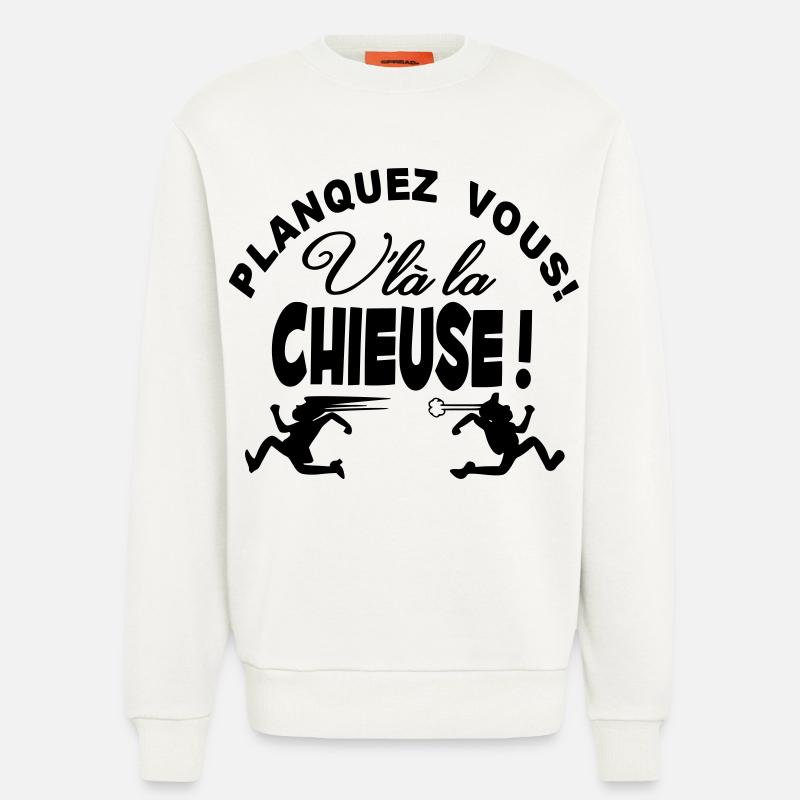 La Chieuse arrive planquez vous! - Sweat bio décontracté fabriqué en UE - OFF WHITE