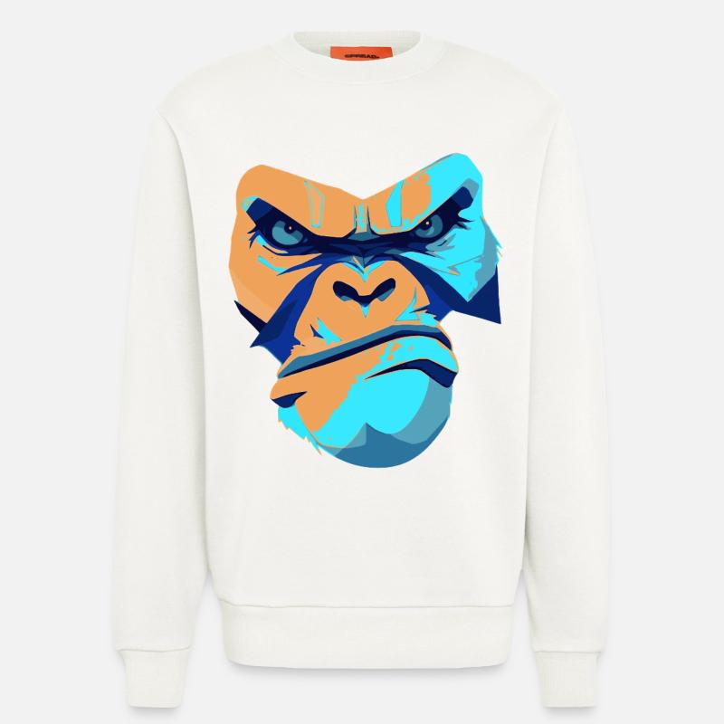Imprimé imprété Gorille Bleu Devant - Sweat bio décontracté fabriqué en UE - OFF WHITE