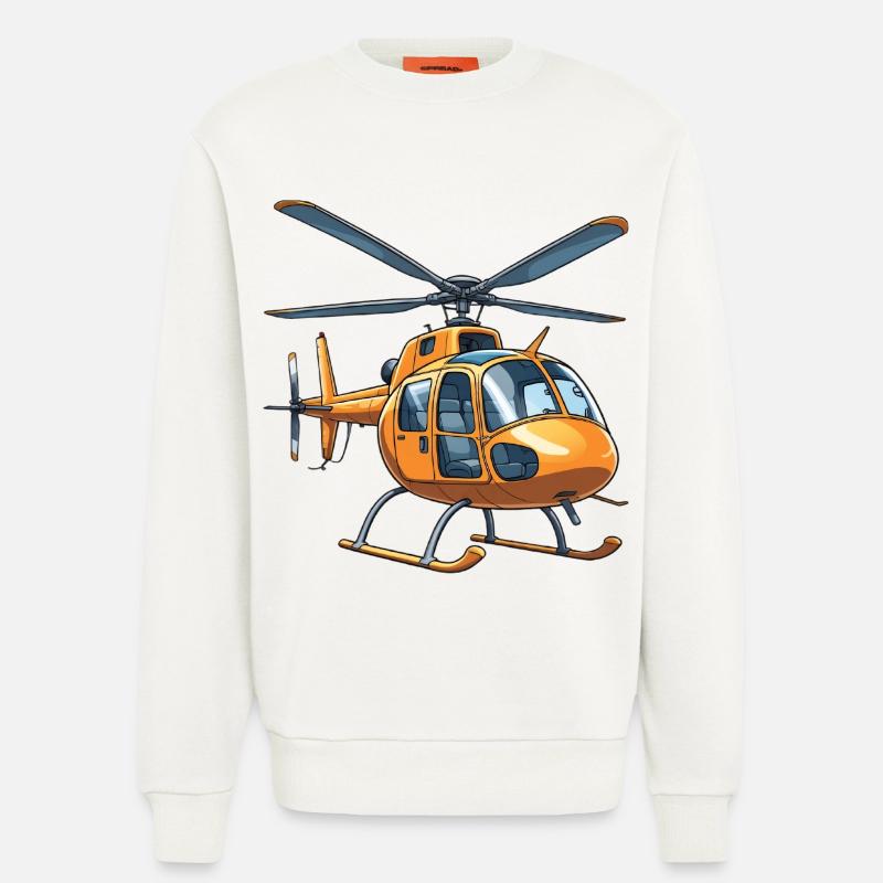 Conception graphique de bande dessinée d'hélicoptère - Sweat bio décontracté fabriqué en UE - OFF WHITE