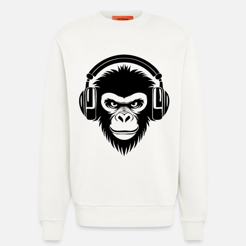 Finsterer Comic-Affe mit Kopfhörern Shirt - Sweatshirt - made by SPREAD  - OFF WHITE