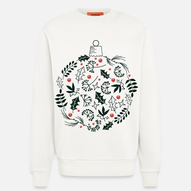 Weihnachtskugel mit Stechpalme und Vogelbeerblättern - Sweatshirt - made by SPREAD  - OFF WHITE