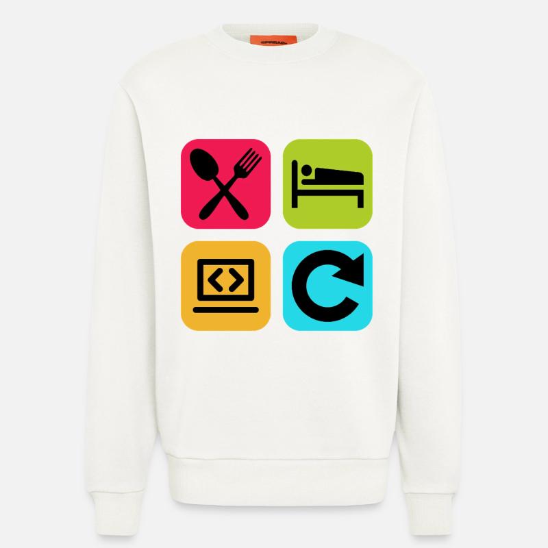 Essen, schlaf, Programm wiederholen, lustiger Zitatcode - Sweatshirt - made by SPREAD  - OFF WHITE