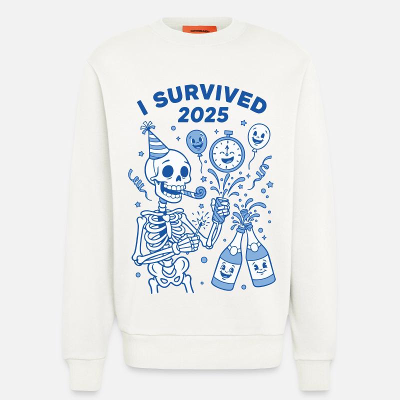 I Survived 2025 Skeleton Celebration Fun - Sweatshirt - made by SPREAD  - OFF WHITE