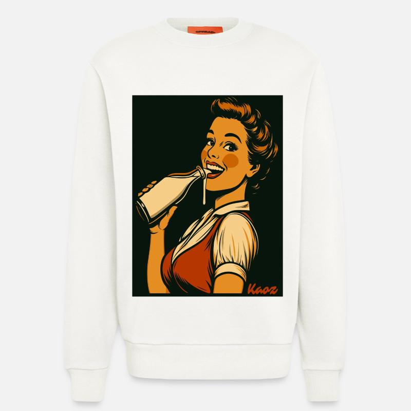 Retro Dame mit Milch Getränk - Sweatshirt - made by SPREAD - OFF WHITE