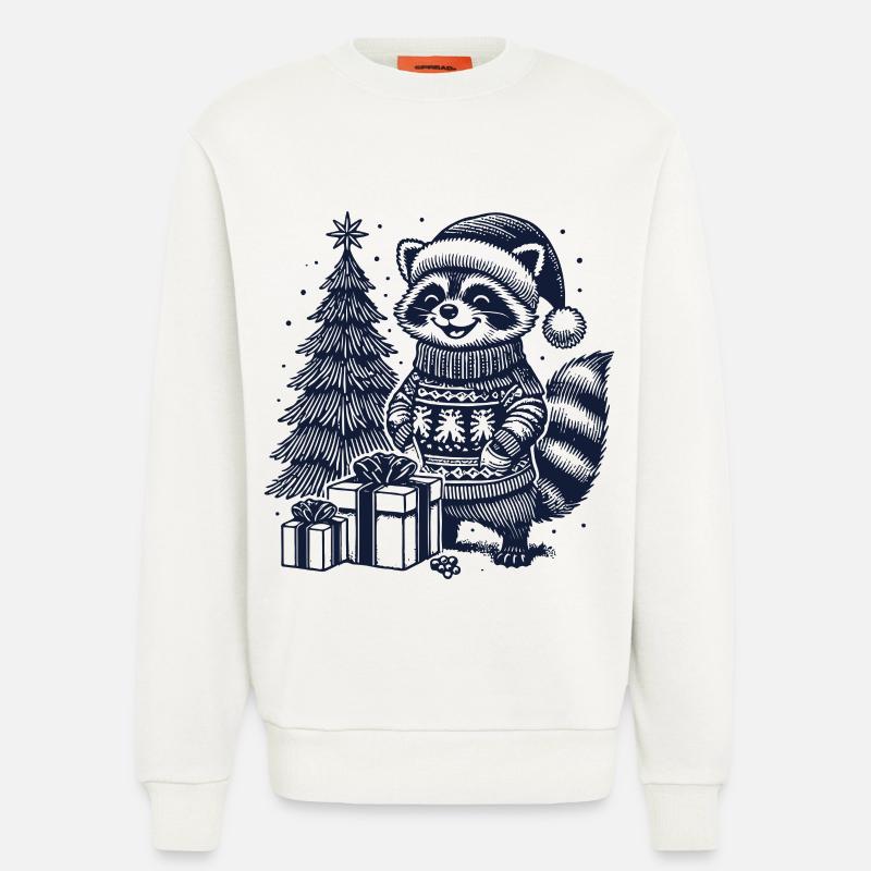 Fröhlicher Waschbär Weihnachten Pullover - Sweatshirt - made by SPREAD - OFF WHITE