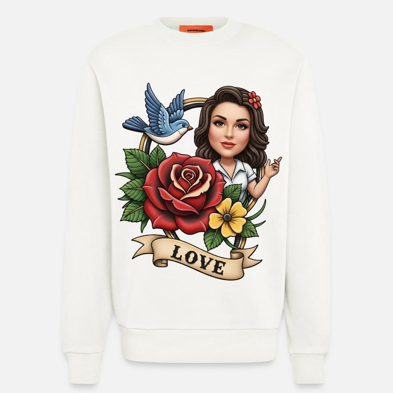 Romantisches Blumenporträt mit Vogel - Sweatshirt - made by SPREAD  - OFF WHITE