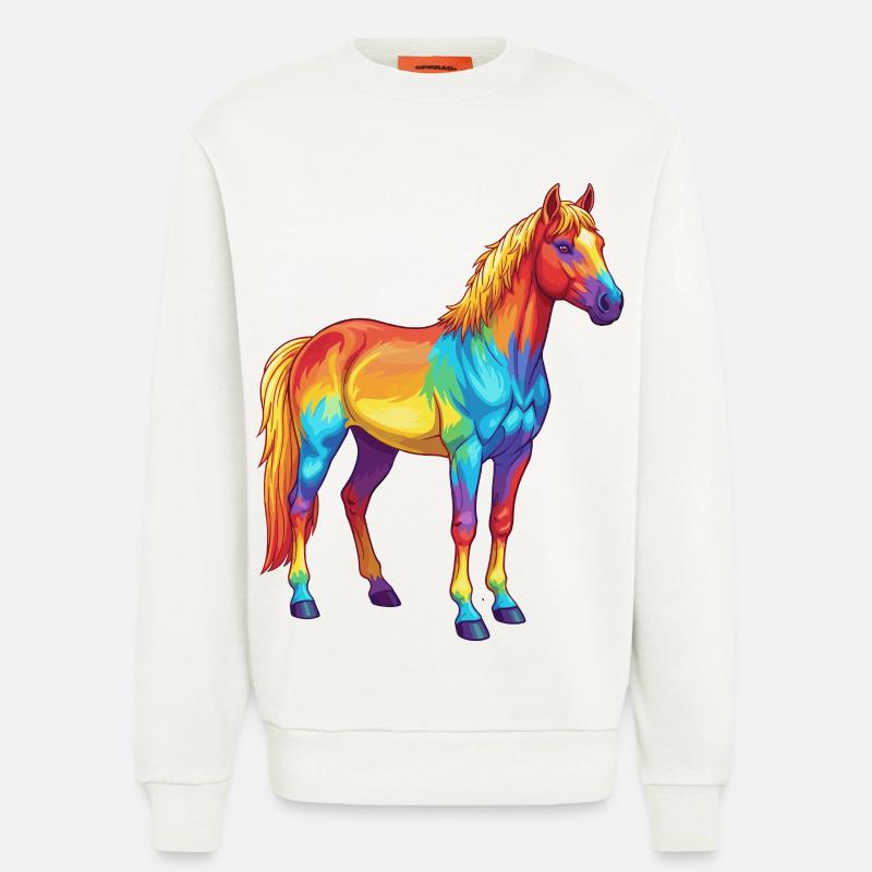 Buntes Pferderegenbogen-Pop-Art-Aquarell - Sweatshirt - made by SPREAD  - OFF WHITE