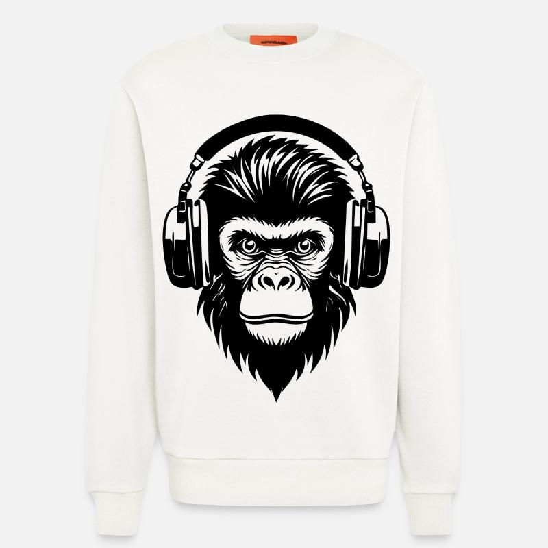 Comic-Affe mit Strähnen und Kopfhörern Shirt - Sweatshirt - made by SPREAD  - OFF WHITE