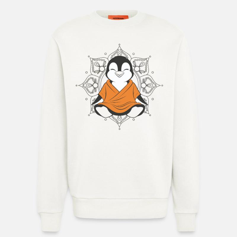 Meditating penguin with mandala background - Sweatshirt - made by SPREAD  - OFF WHITE