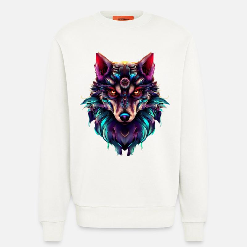 Wolf’s Head Synthwave Wolf - Sweat bio décontracté fabriqué en UE - OFF WHITE