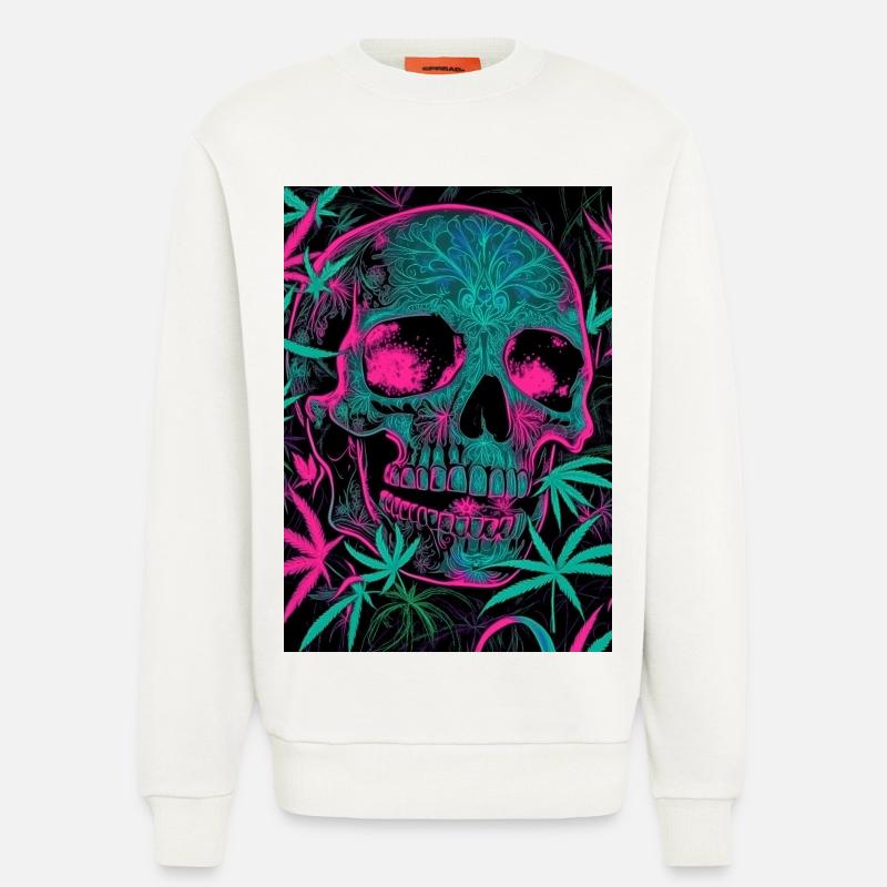 Neon-Skull mit Cannabisblatt-Pattern - Sweatshirt - made by SPREAD  - OFF WHITE