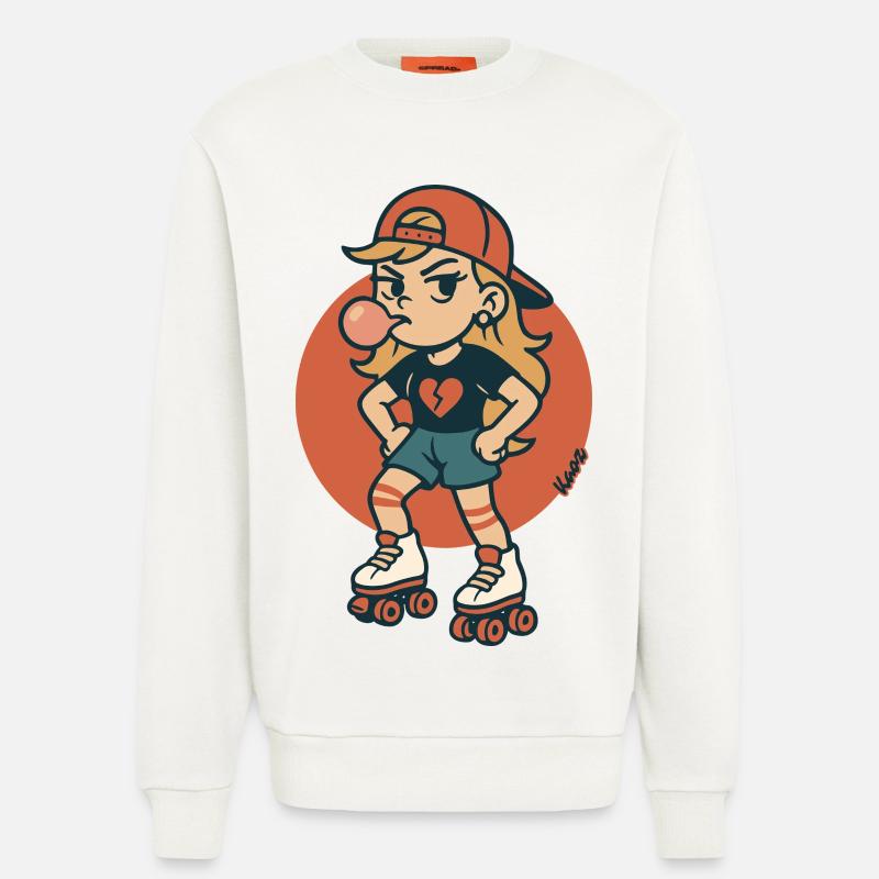 Rollschuh Mädchen mit Kaugummi - Sweatshirt - made by SPREAD  - OFF WHITE