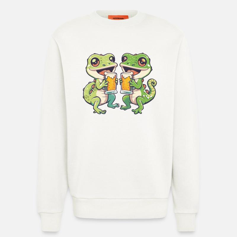 Lizard Comic Beer Party Drinking - Sweatshirt - made by SPREAD - OFF WHITE