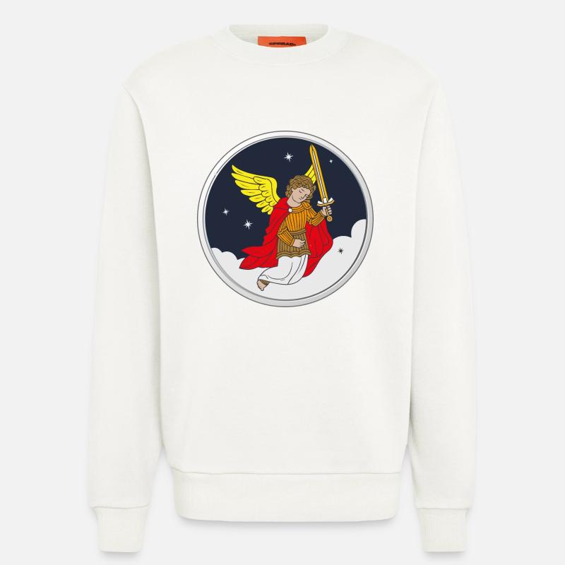 Repos céleste – Archange Michael Shield - Sweat bio décontracté fabriqué en UE - OFF WHITE