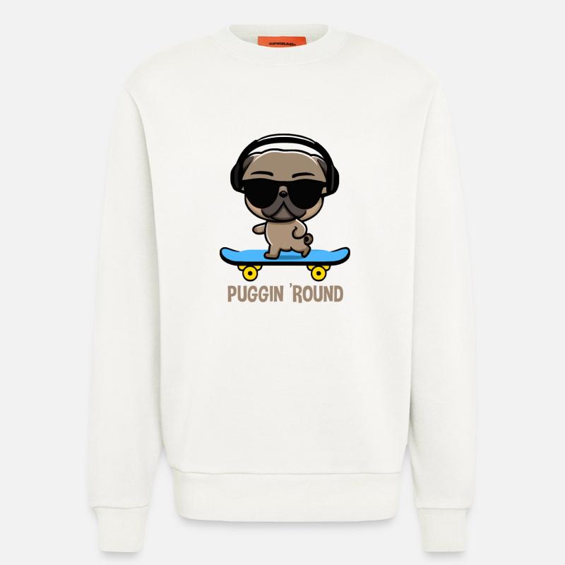 Pug on Skateboard Pugging Around - Sweatshirt - made by SPREAD  - OFF WHITE