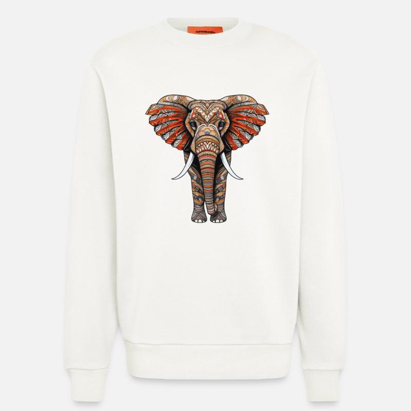 Elephant with African pattern no3 - Sweatshirt - made by SPREAD  - OFF WHITE