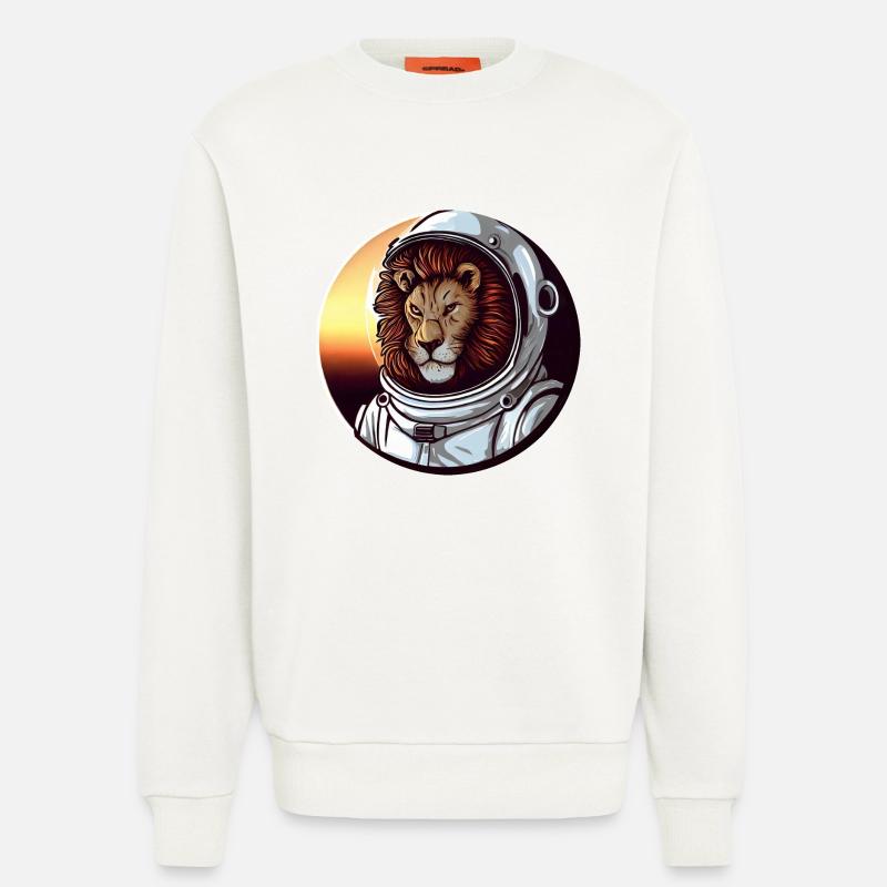 Lion Astronaut - Conception spatiale aventureuse - Sweat bio décontracté fabriqué en UE - OFF WHITE