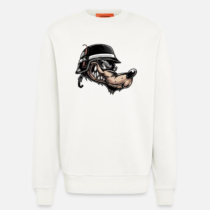 Grimmiger Comic-Wolf mit Helm - Sweatshirt - made by SPREAD  - OFF WHITE