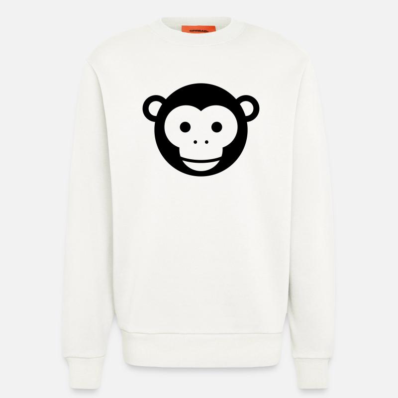 Tête de singe - Dessin animé mignon au visage de singe - Sweat bio décontracté fabriqué en UE - OFF WHITE
