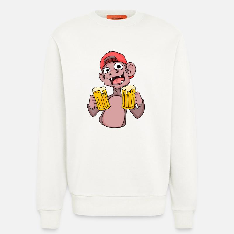 Monkey with beer glasses - Sweatshirt - made by SPREAD - OFF WHITE