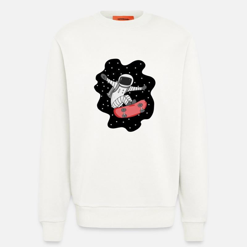 Astronaute avec skateboard dans l’espace - Sweat bio décontracté fabriqué en UE - OFF WHITE