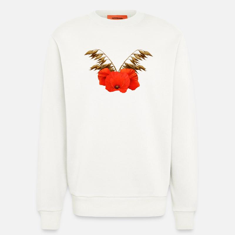 ländliche blumenmuster, Mohnmuster mit Hafer - Sweatshirt - made by SPREAD - OFF WHITE