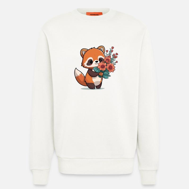 Panda roux à fleurs - Sweat bio décontracté fabriqué en UE - OFF WHITE
