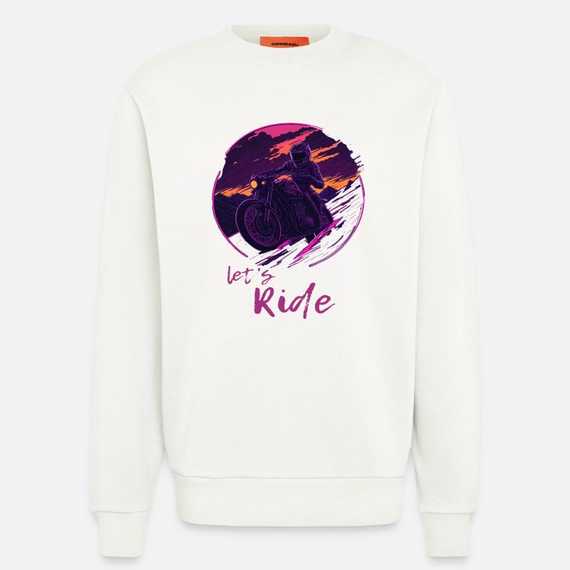 Let's Ride Synthwave Motorradfahrer - Sweatshirt - made by SPREAD  - OFF WHITE