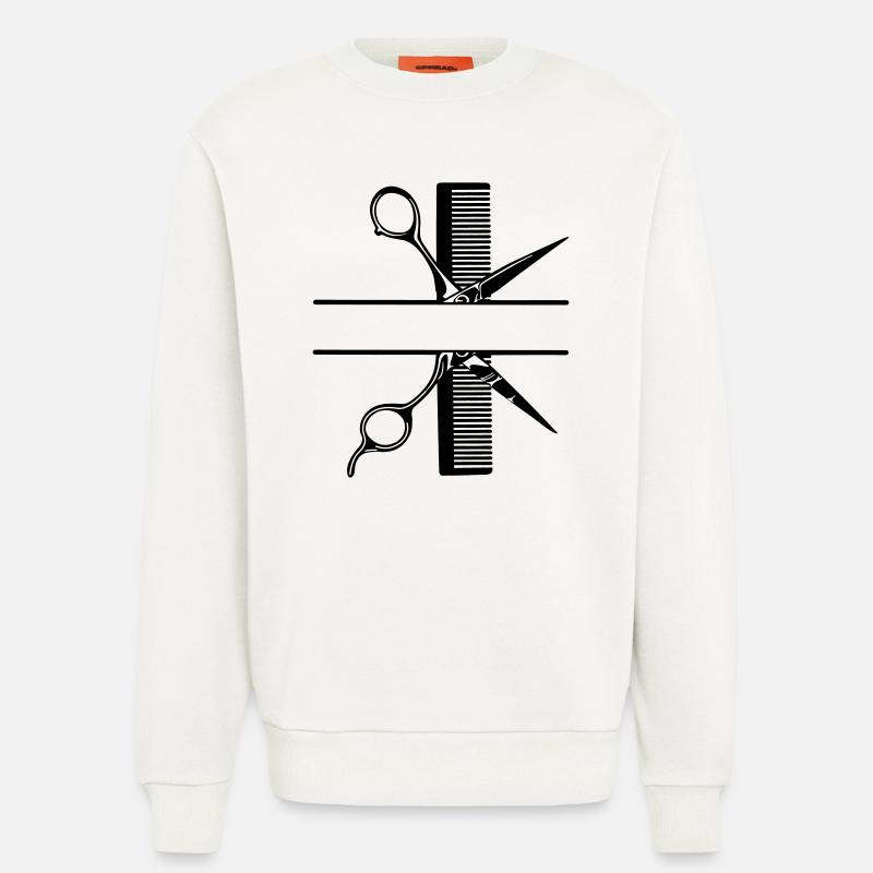 Scissors with comb text banner - Sweatshirt - made by SPREAD - OFF WHITE
