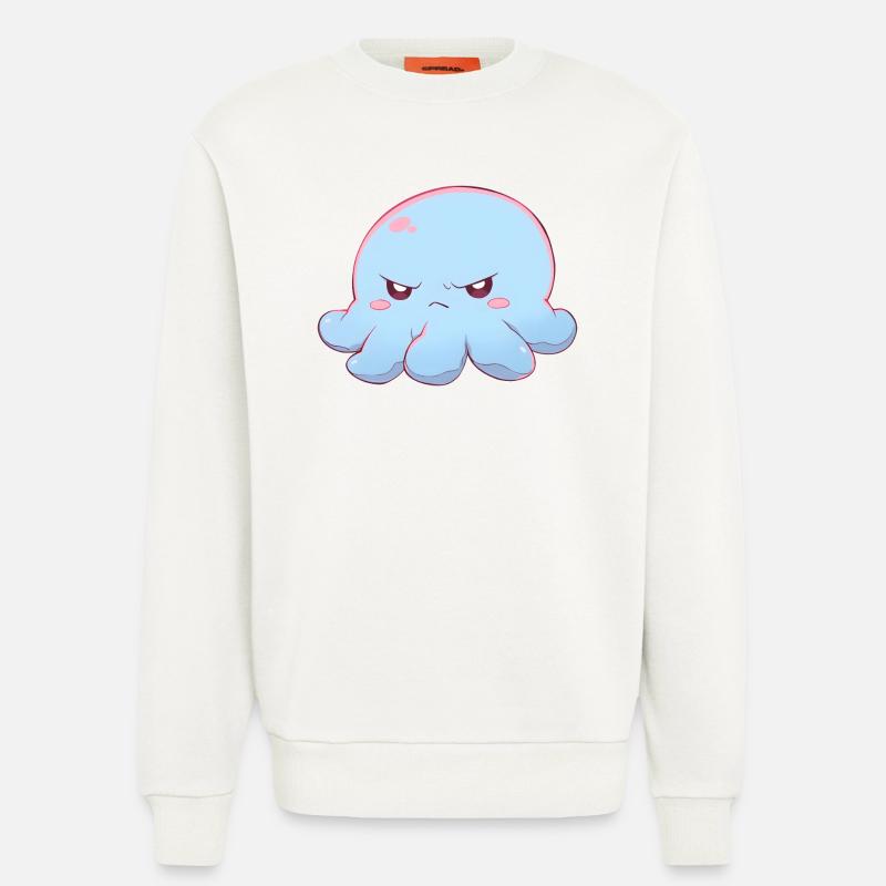 Blue grumpy octopus - Sweatshirt - made by SPREAD  - OFF WHITE
