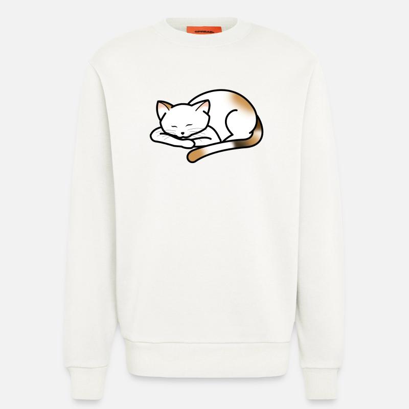 Petit chat faisant la sieste - Sweat bio décontracté fabriqué en UE - OFF WHITE