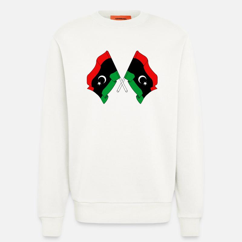 Deux drapeaux Libye - Sweat bio décontracté fabriqué en UE - OFF WHITE