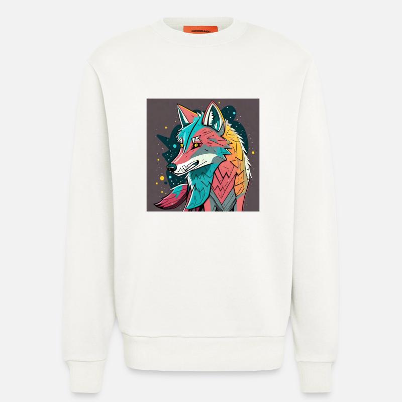 Geometrischer Wolf Farbexplosion - Sweatshirt - made by SPREAD  - OFF WHITE