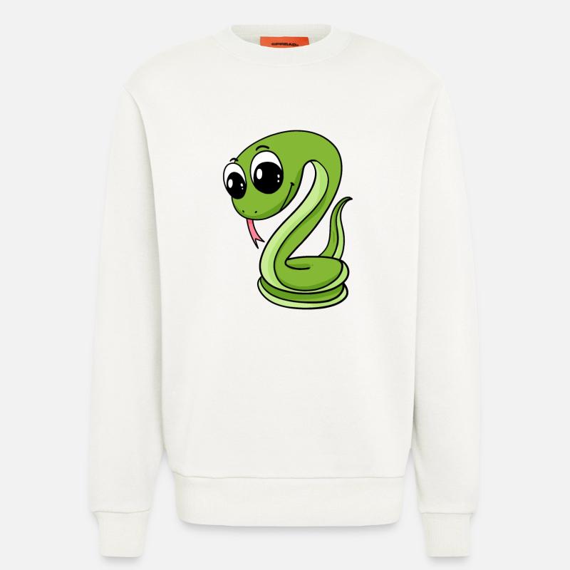 Serpent vert mignon - Sweat bio décontracté fabriqué en UE - OFF WHITE