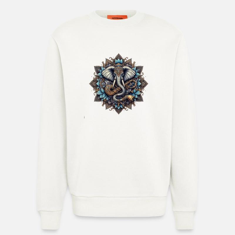 Mandala d’éléphants dans le style steampunk - Sweat bio décontracté fabriqué en UE - OFF WHITE