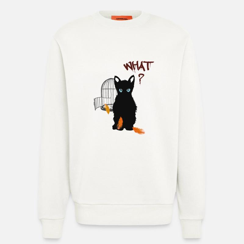 Petit chaton mignon noir et oiseau - Sweat bio décontracté fabriqué en UE - OFF WHITE