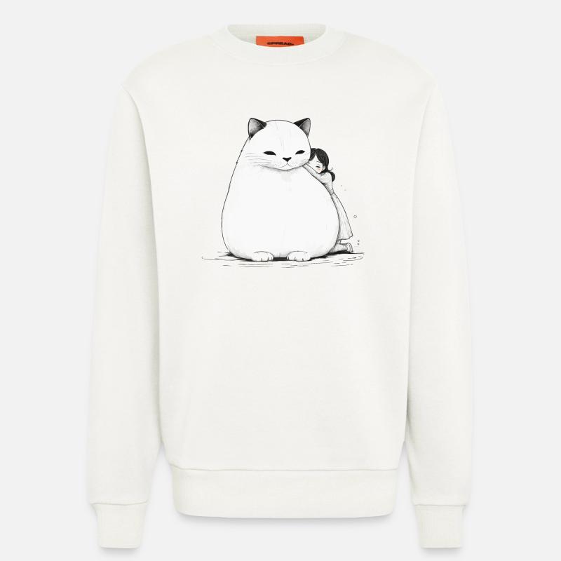 Großes Kuscheln mit einer Katze - Sweatshirt - made by SPREAD  - OFF WHITE