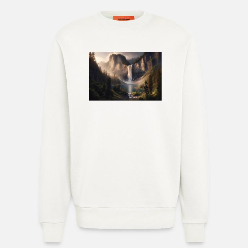Poster Ölgemälde Berglandschaft mit Wasserfall - Sweatshirt - made by SPREAD  - OFF WHITE