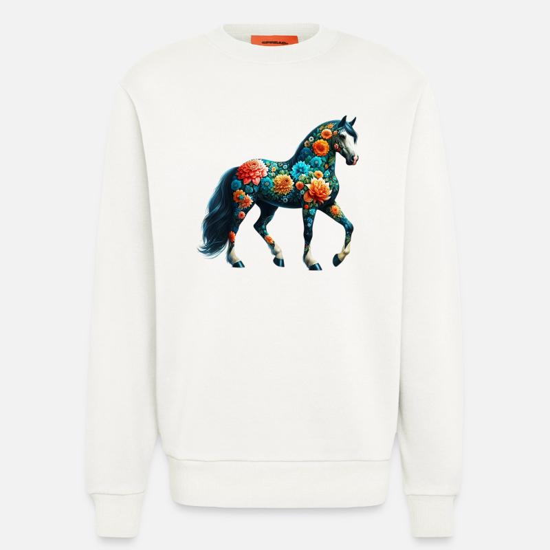 Pferd mit Blumen geschmückt - Sweatshirt - made by SPREAD - OFF WHITE