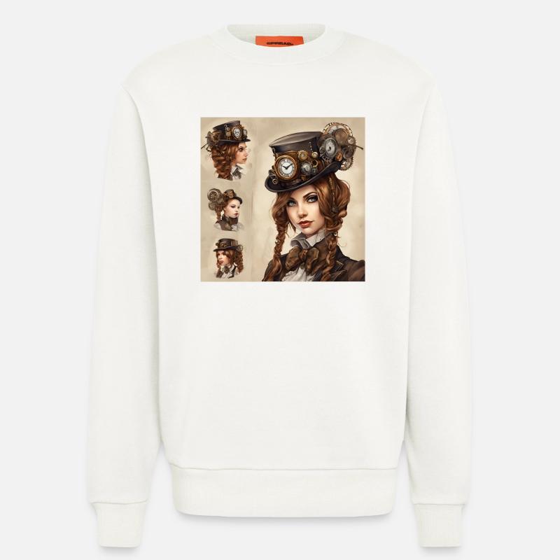 Schönes Mädchen im Steampunk-Stil - Sweatshirt - made by SPREAD  - OFF WHITE