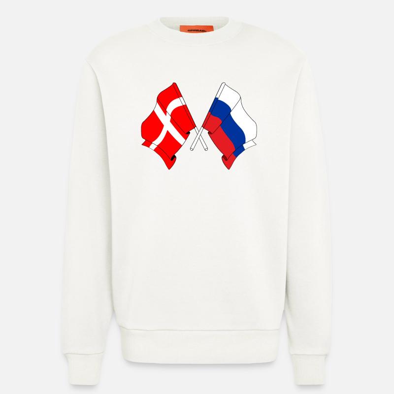 Drapeau Danemark, drapeau Russie - Sweat bio décontracté fabriqué en UE - OFF WHITE
