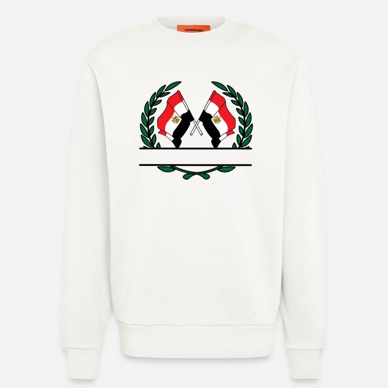 Drapeaux Égypte couronne de laurier bannière - Sweat bio décontracté fabriqué en UE - OFF WHITE