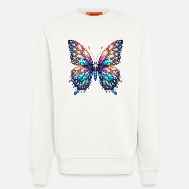 Butterfly, Diamond, Diamonds, Crystals, Crystal - Sweatshirt - made by SPREAD  - OFF WHITE
