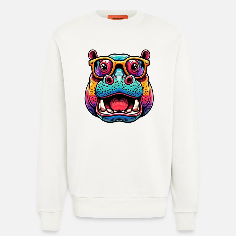 Nilpferd mit Brille - Sweatshirt - made by SPREAD  - OFF WHITE