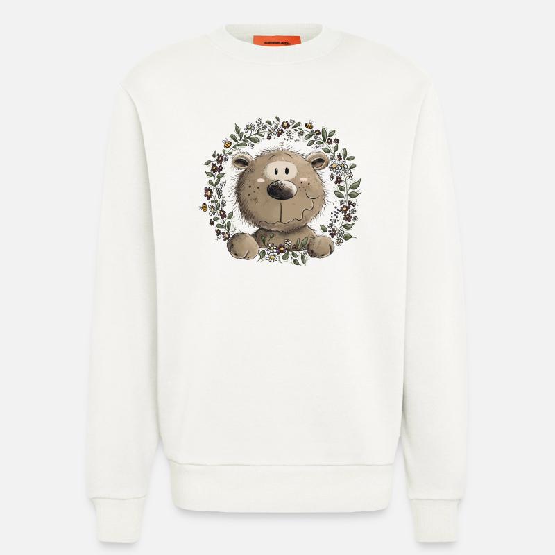 Drolliger Brauner Bär Blätterkranz Wildtier Comic - Sweatshirt - made by SPREAD  - OFF WHITE