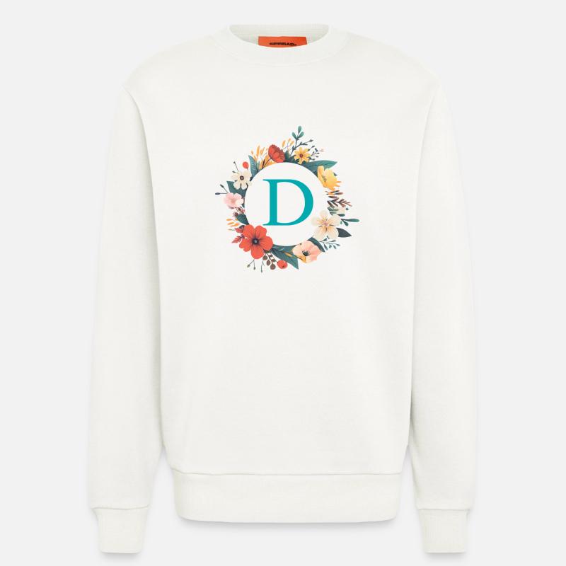 D Monogramm, Blumen-Kranz, personalisierbar - Sweatshirt - made by SPREAD  - OFF WHITE