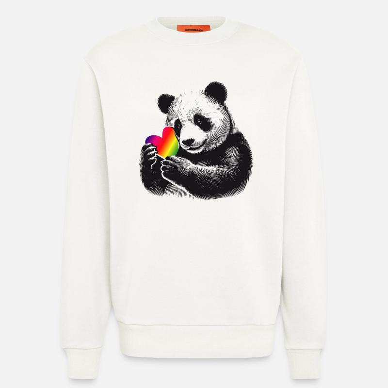 Liebevoller Panda mit Regenbogen-Herz - Sweatshirt - made by SPREAD - OFF WHITE