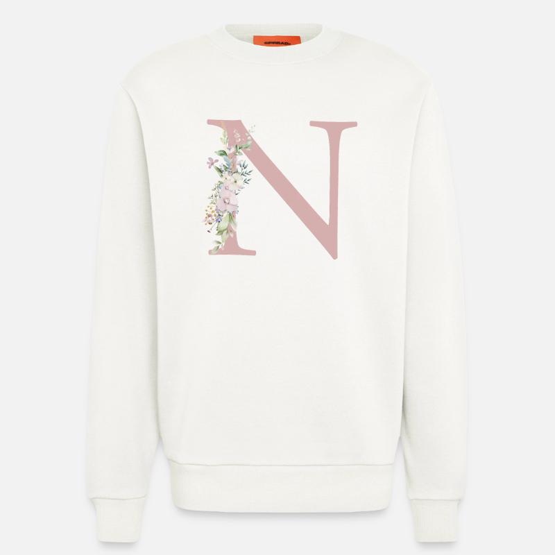 N Monogramm, Floral, personalisierbar - Sweatshirt - made by SPREAD - OFF WHITE